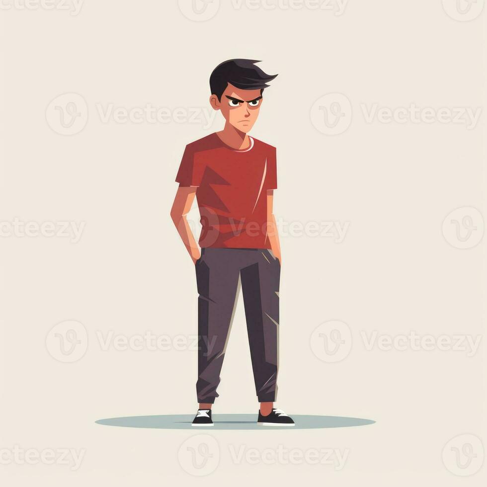 Angry Teen in Flat Minimalistic Animation AI Generated photo