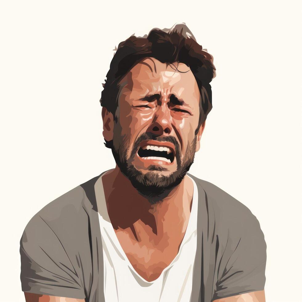 minimalista animación de un llorando hombre ai generado foto