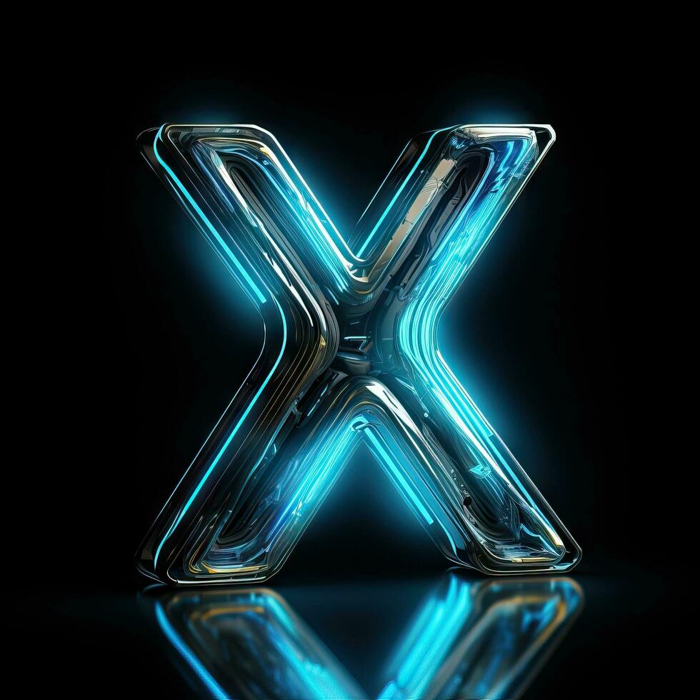 Electrified Neon Blue Letter X Logo on a Black Background AI Generated photo