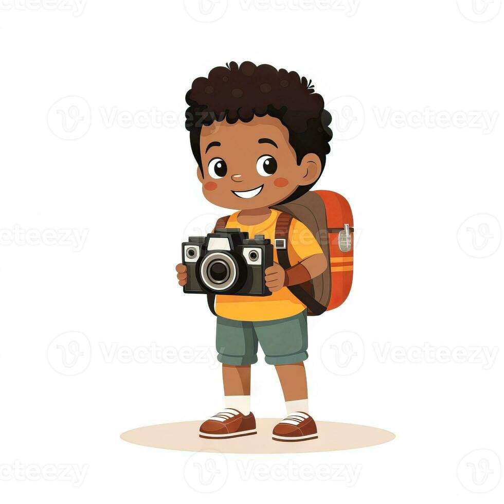 Curious Child with Camera in Minimalistic Flat Design AI Generated photo