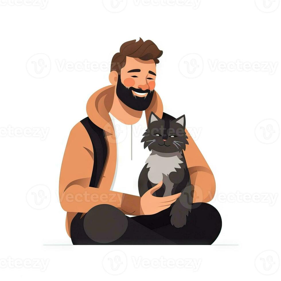 minimalista animación de un hombre con un gato ai generado foto