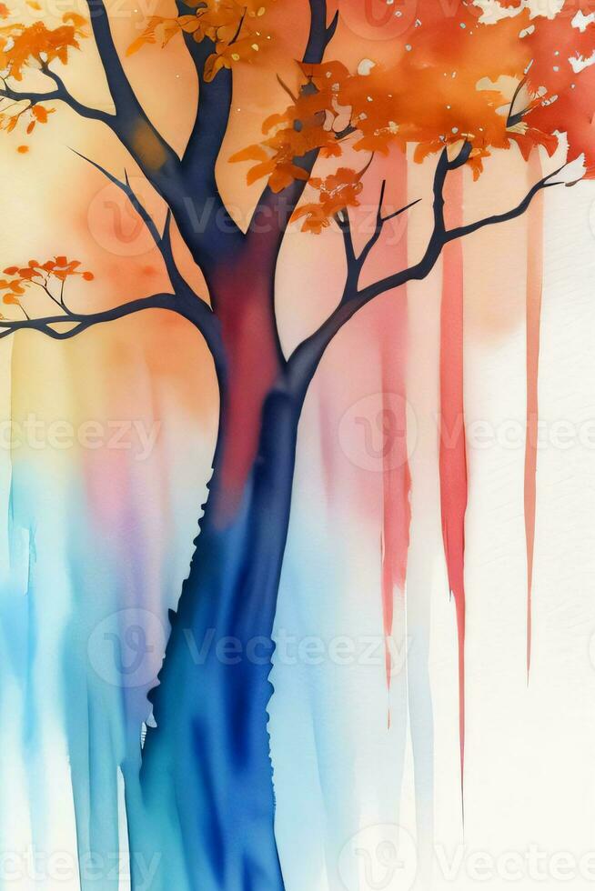 Watercolor Autumn Forest Illustration Background Wallpaper photo