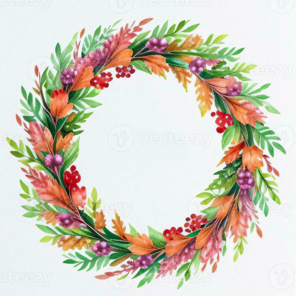 Watercolor Style Autumn Wreath Frame For Text photo