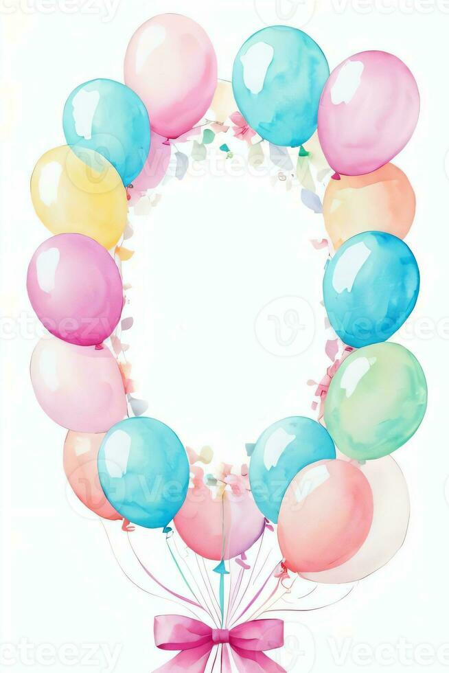 Watercolor Wedding or Birthday Greetings Card Background with Ballons and Flowers photo