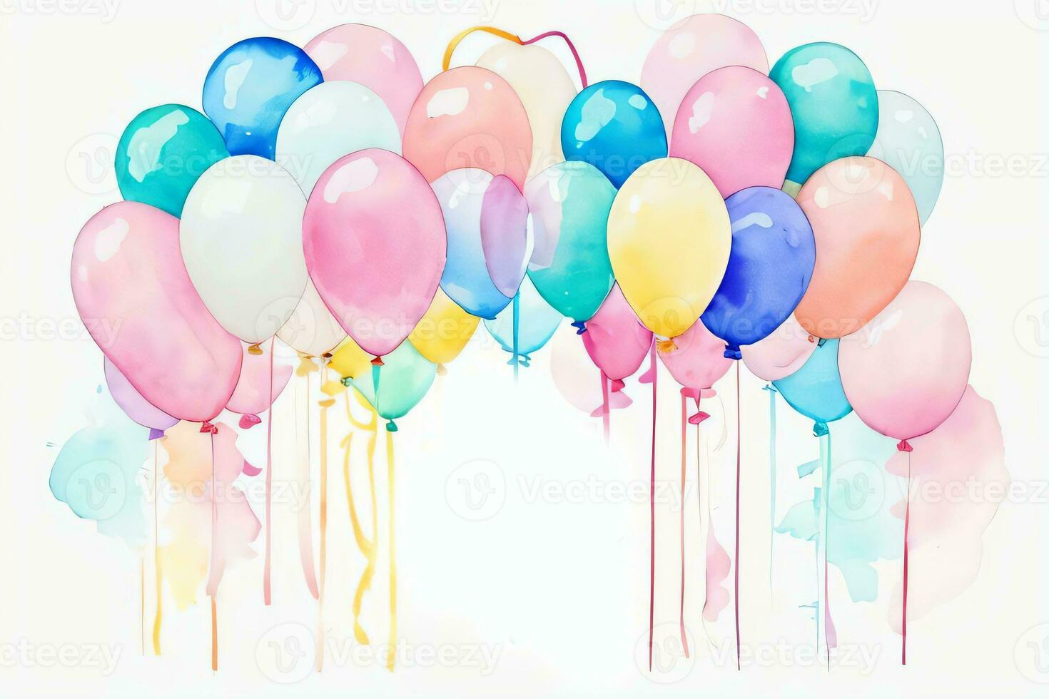 Watercolor Wedding or Birthday Greetings Card Background with Ballons and Flowers photo