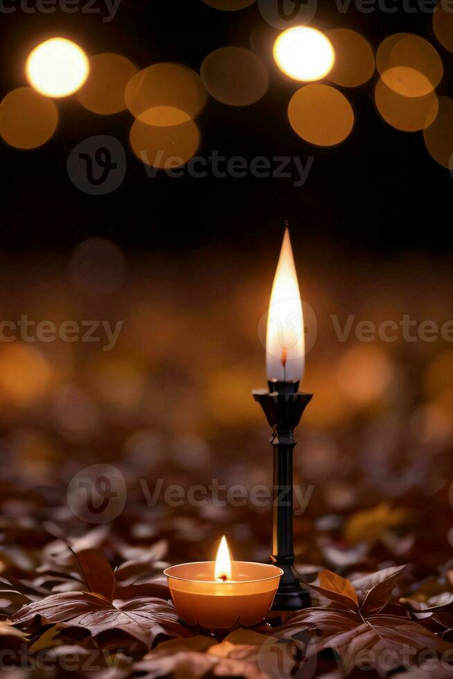 Photo of the candle and fall leaves wallpaper