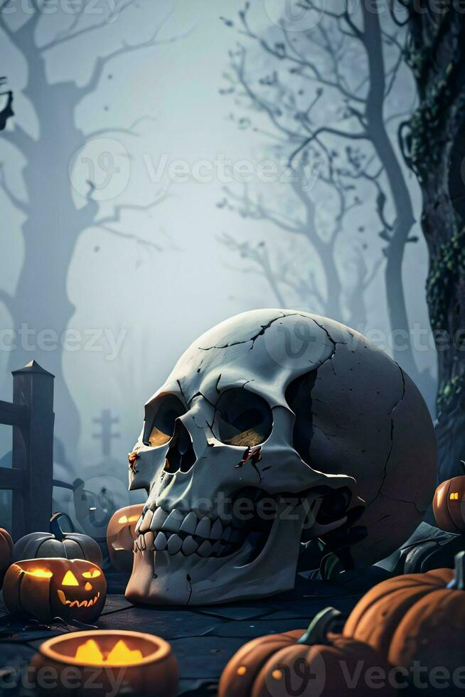 Halloween Cinematic Poster With Skull and Pumpkins Wallpaper photo