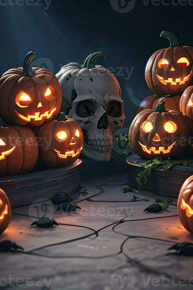 Halloween Cinematic Poster With Skull and Pumpkins Wallpaper photo