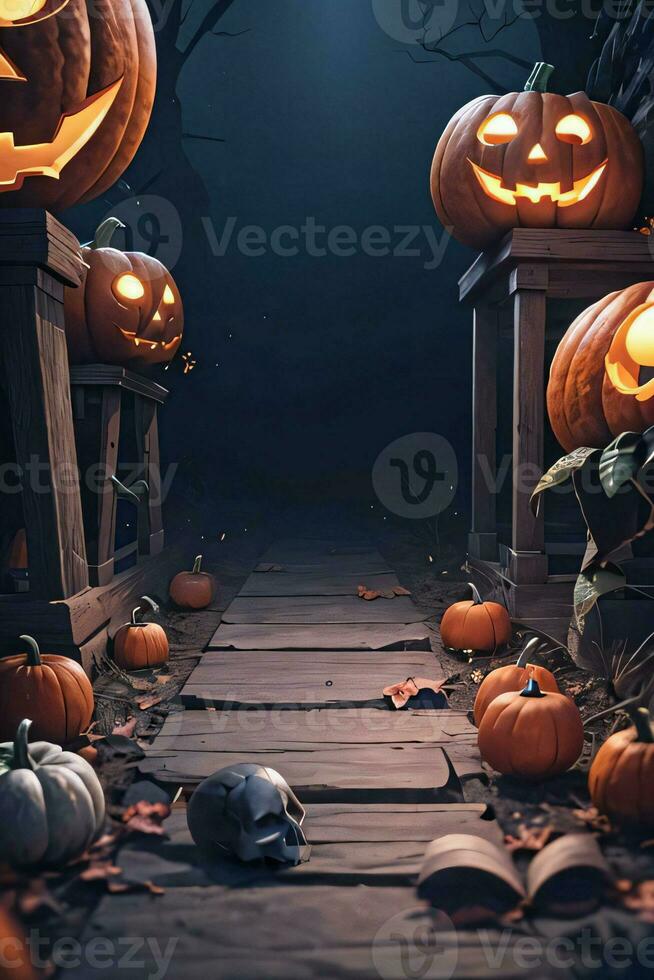 Halloween Cinematic Poster With Skull and Pumpkins Wallpaper photo