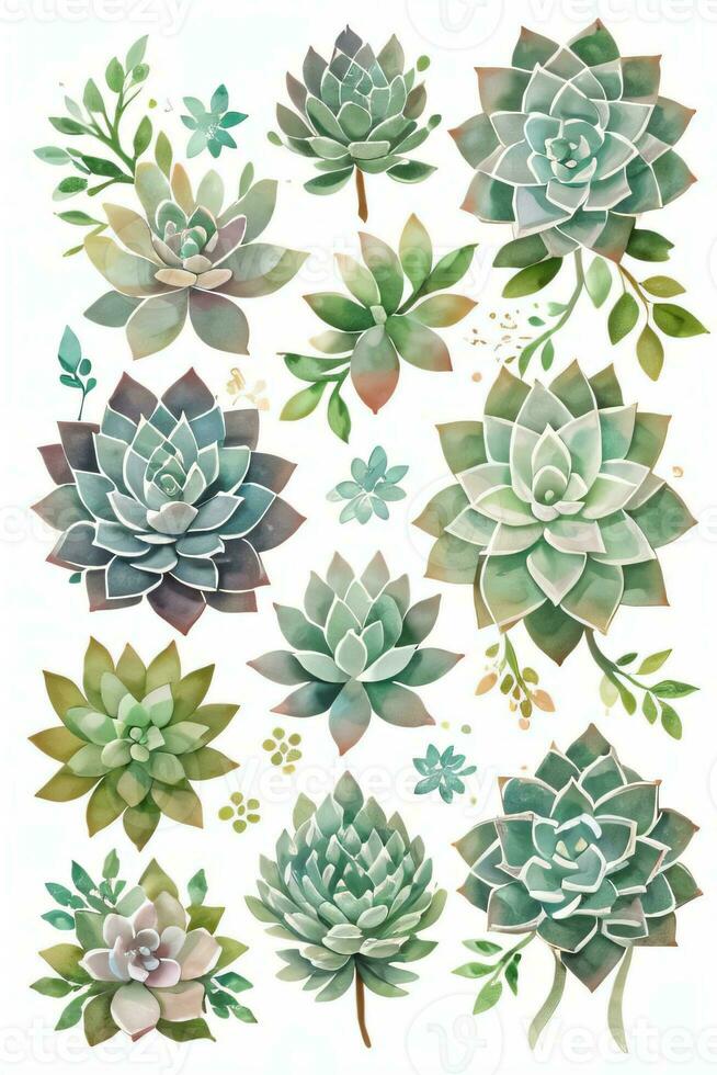 Watercolor Succulents Clipart photo