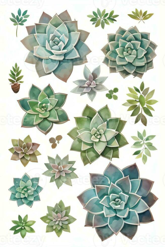 Watercolor Succulents Clipart photo