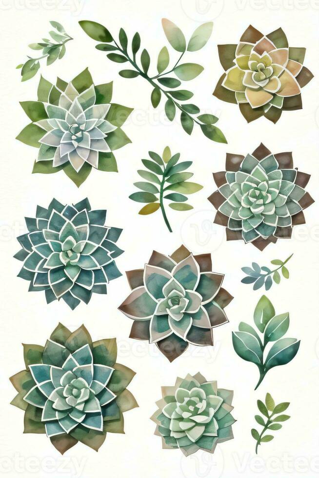 Watercolor Succulents Clipart photo