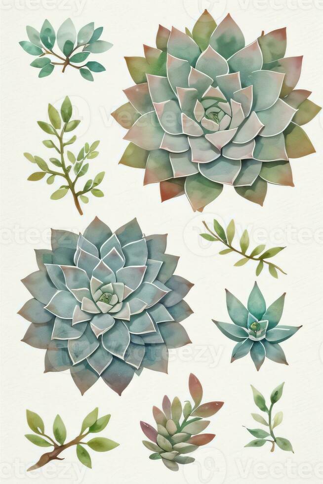 Watercolor Succulents Clipart photo