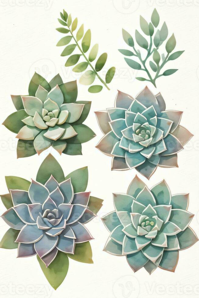 Watercolor Succulents Clipart photo