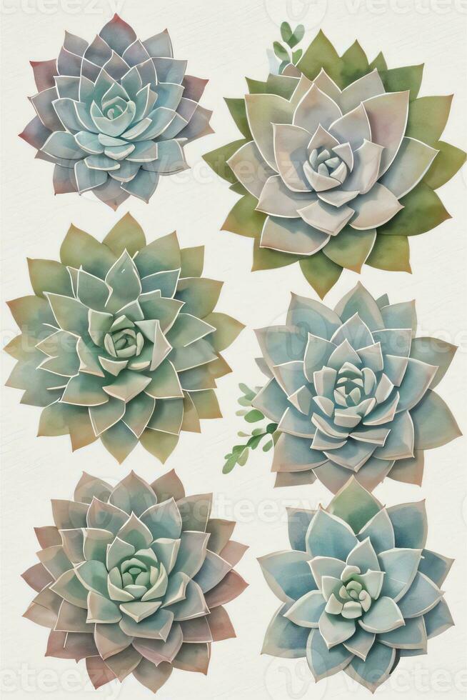 Watercolor Succulents Clipart photo