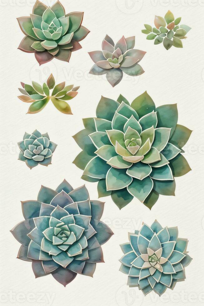 Watercolor Succulents Clipart photo