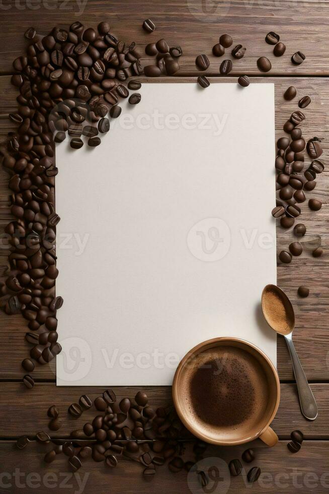 Coffee Beans on the wooden table banner template photo