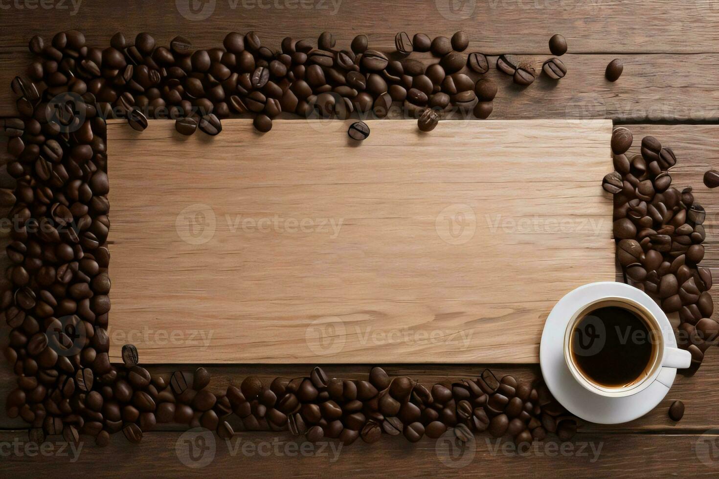 Coffee Beans on the wooden table banner template photo