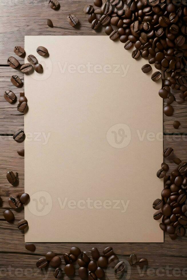 Coffee Beans on the wooden table banner template photo