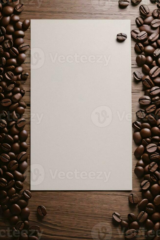 Coffee Beans on the wooden table banner template photo