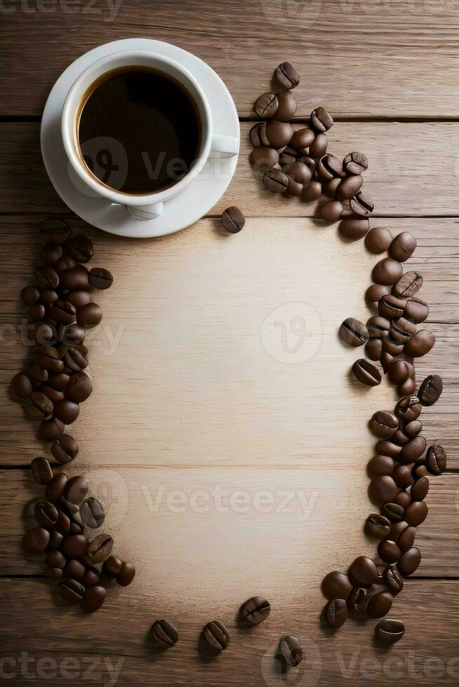 Coffee Beans on the wooden table banner template photo