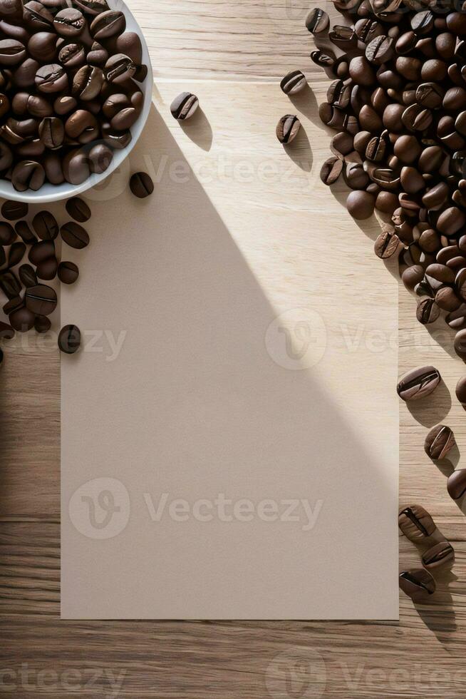 Coffee Beans on the wooden table banner template photo