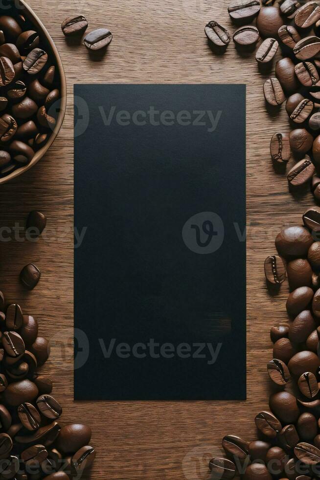 Coffee Beans on the wooden table banner template photo