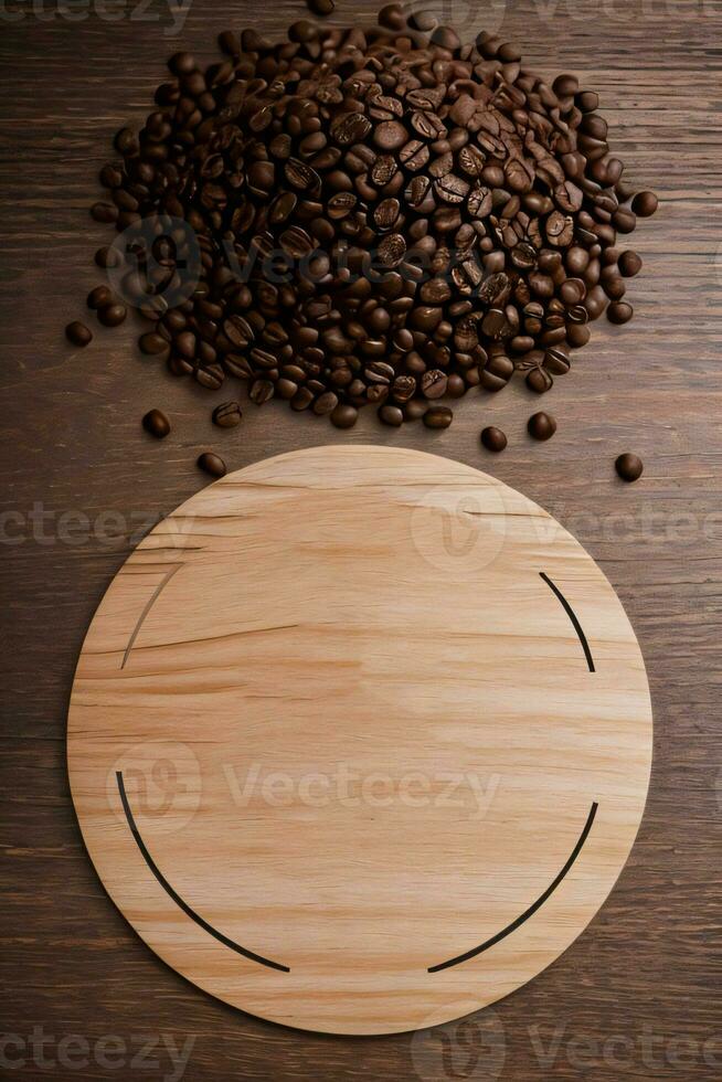 Coffee Beans on the wooden table banner template photo