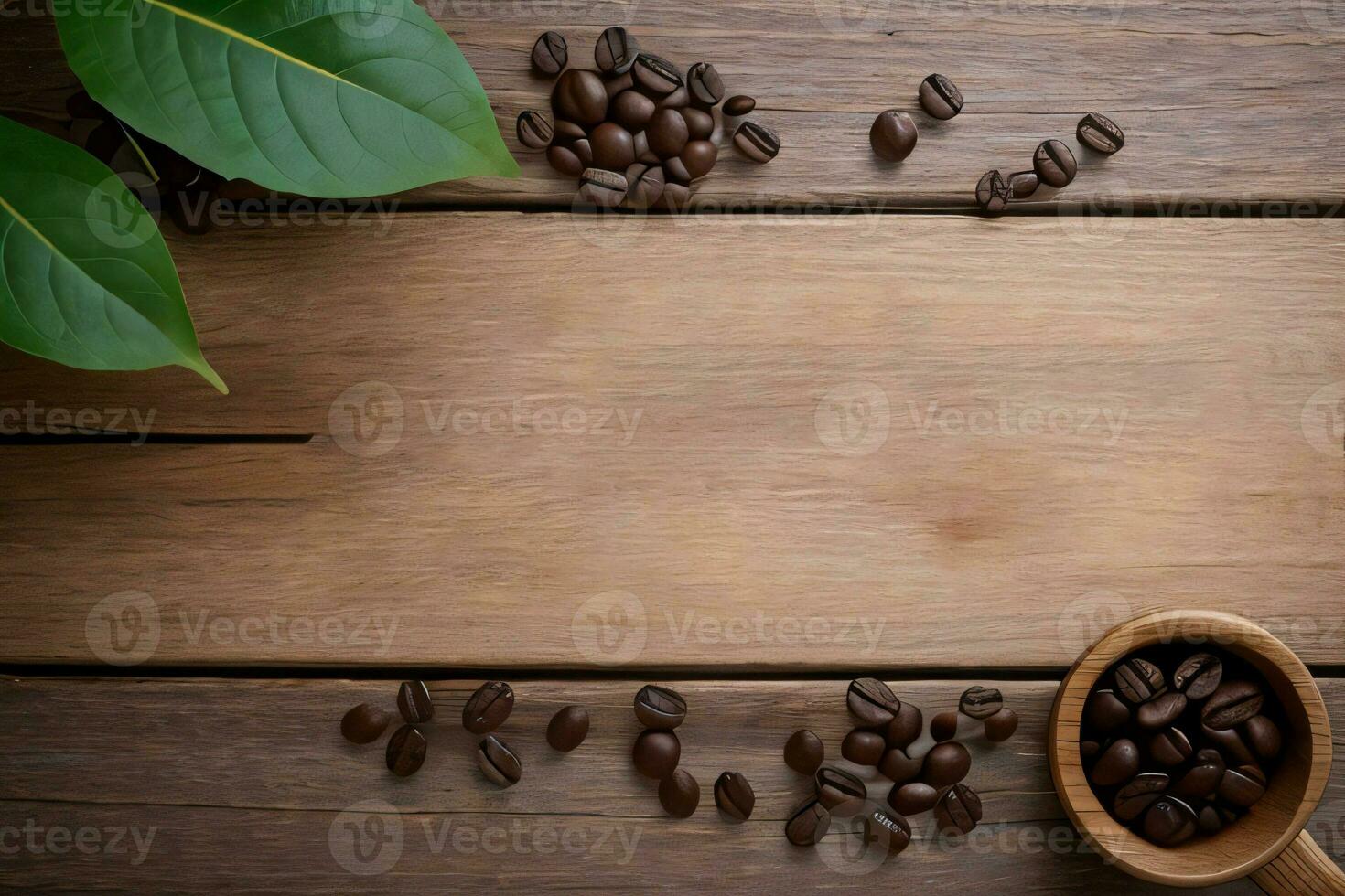 Coffee Beans on the wooden table banner template photo