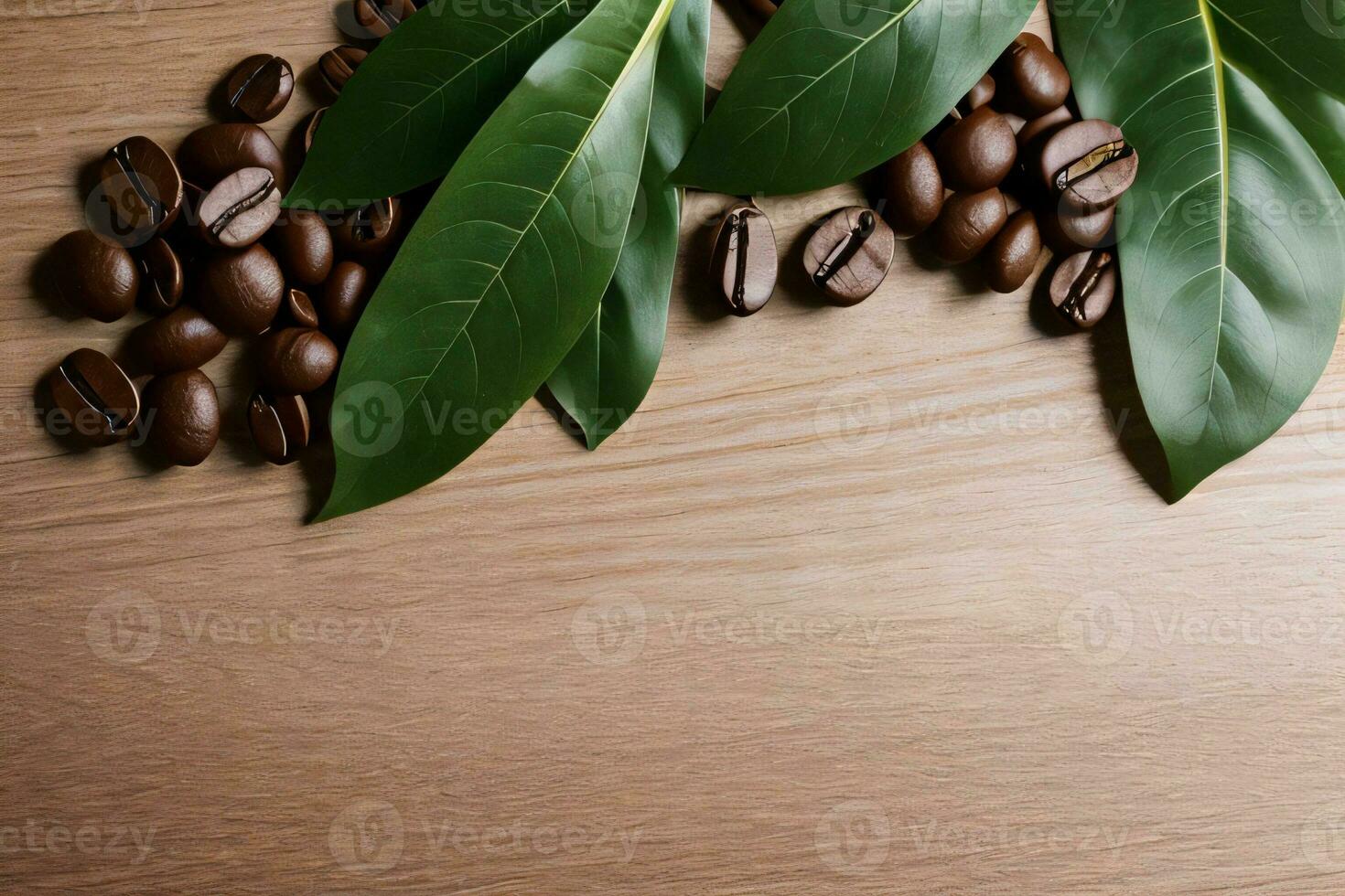 Coffee Beans on the wooden table banner template photo