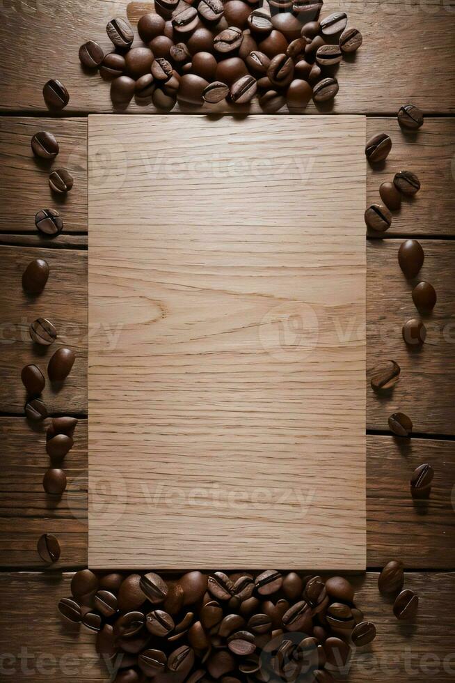 Coffee Beans on the wooden table banner template photo