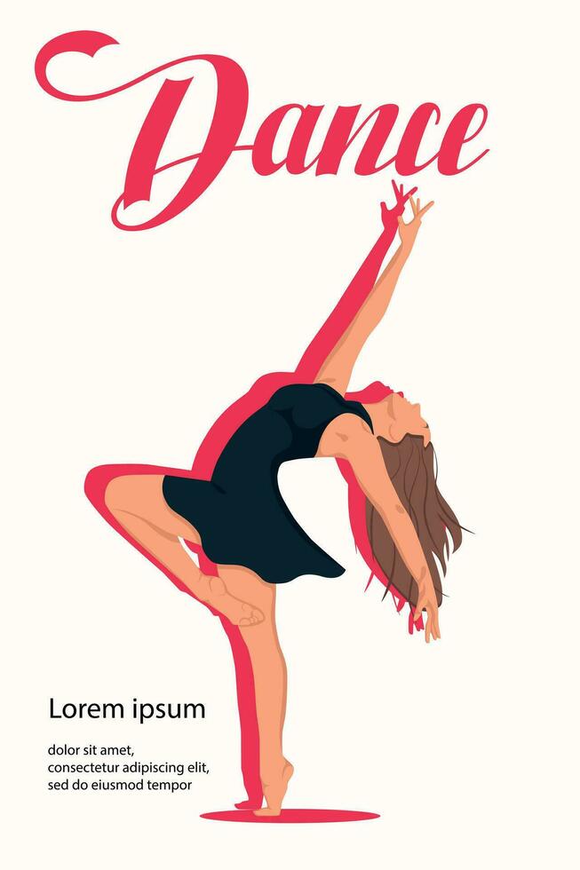 A young girl is dancing. Vector poster perfect for dance studio, class. Design template for flyer, invitation, poster or greeting card