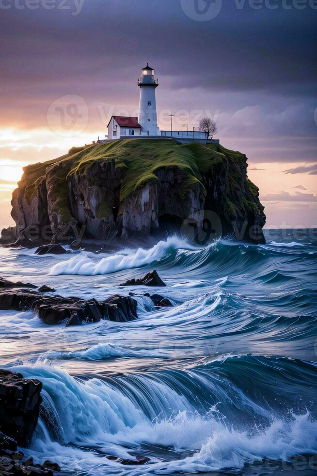 Photo of the Lighthouse and Stormy Sea Background Wallpaper