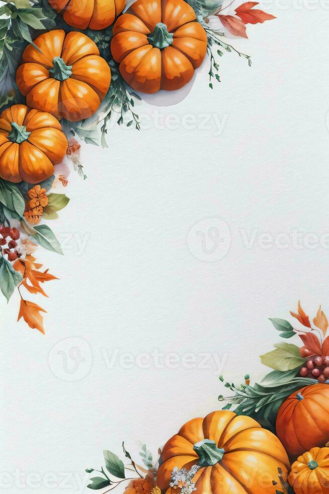 Watercolor Background with Pumpkins Halloween or Harvest Festival photo