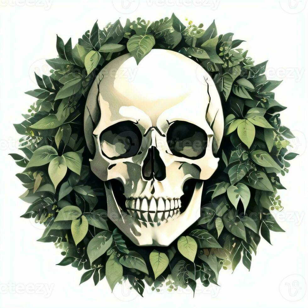 Watercolor Skull and Leaves Clipart photo