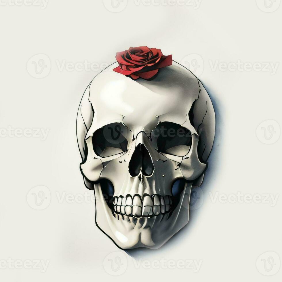 Watercolor Skull and Roses Clipart photo