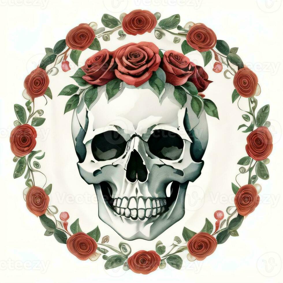 Watercolor Skull and Roses Clipart photo