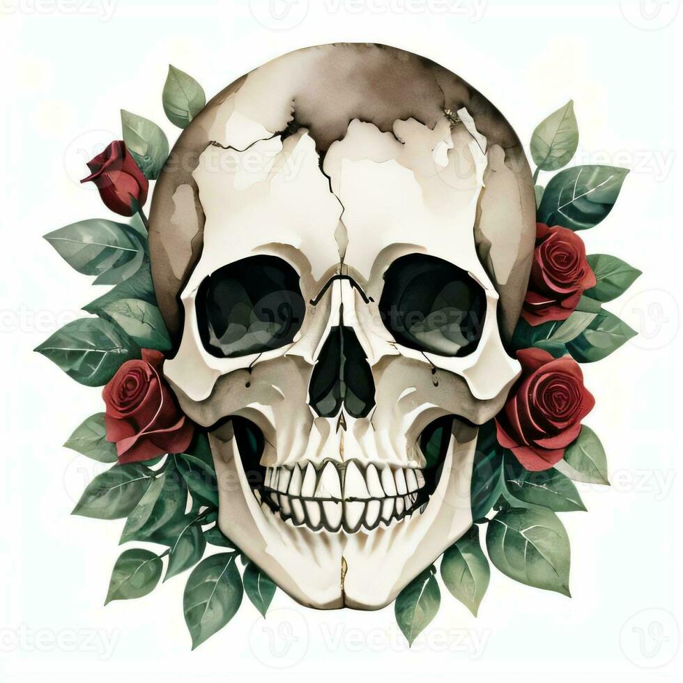 acuarela cráneo y rosas clipart foto