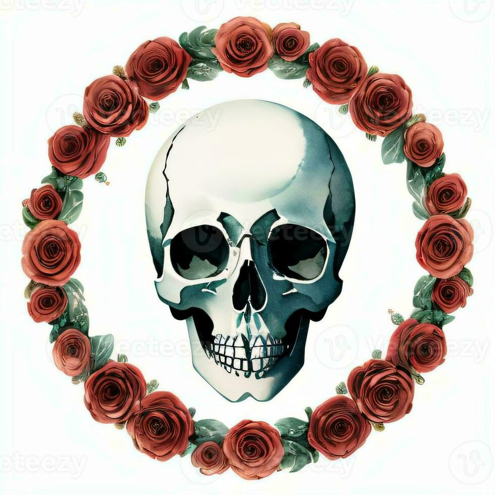 Watercolor Skull and Roses Clipart photo