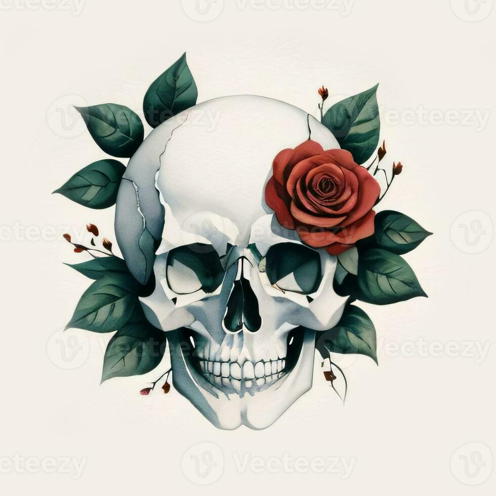 Watercolor Skull and Roses Clipart photo
