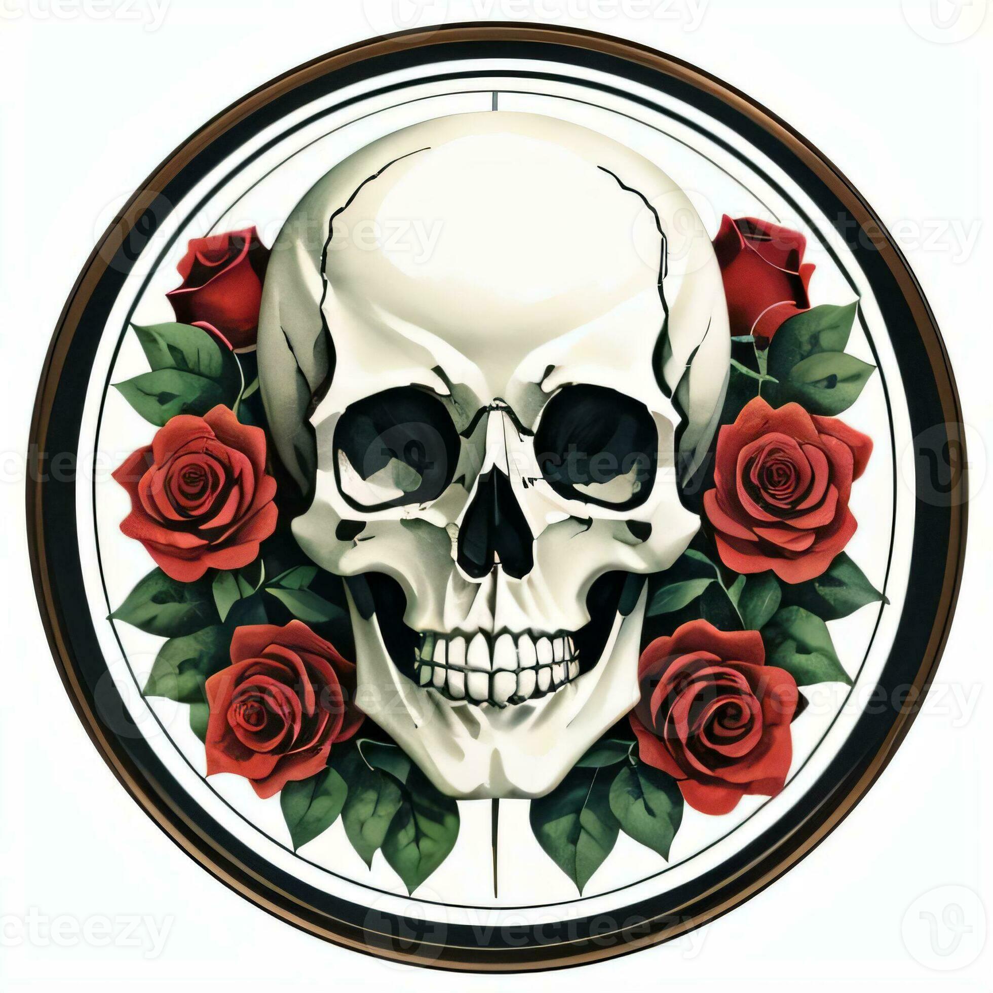 Gothic Floral Skull Clipart, Roses skulls PNG Bundle