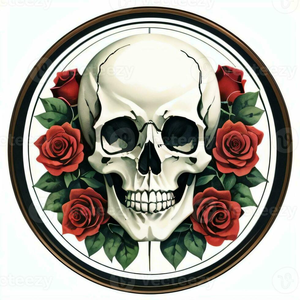 Watercolor Skull and Roses Clipart photo