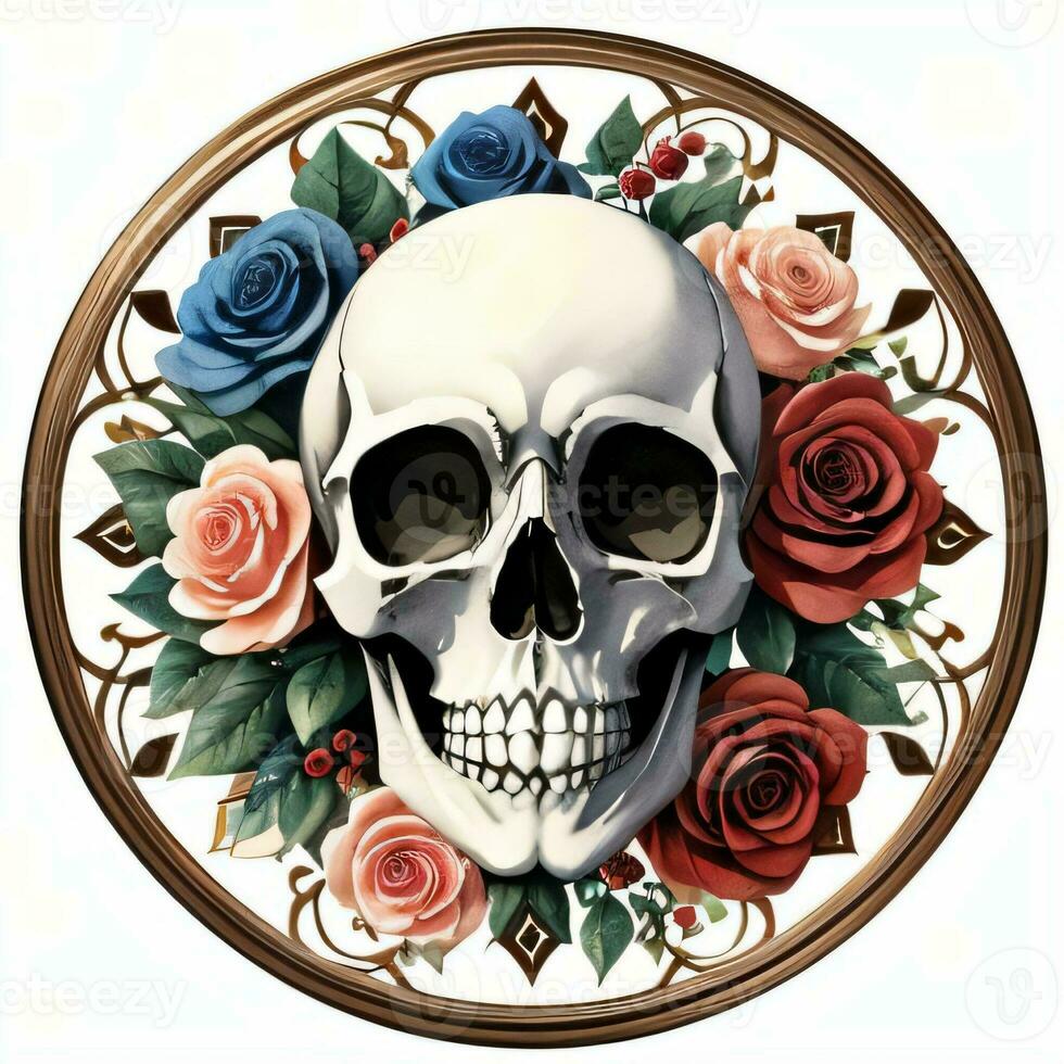 Watercolor Skull and Roses Clipart photo