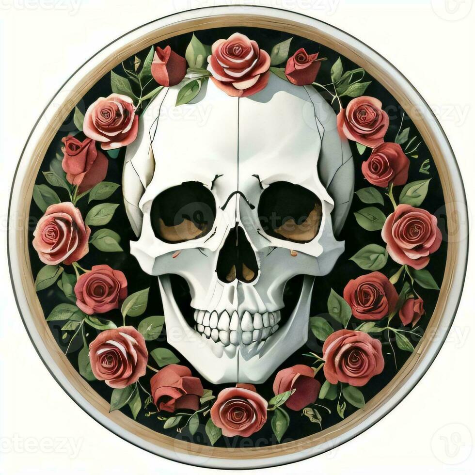 Watercolor Skull and Roses Clipart photo