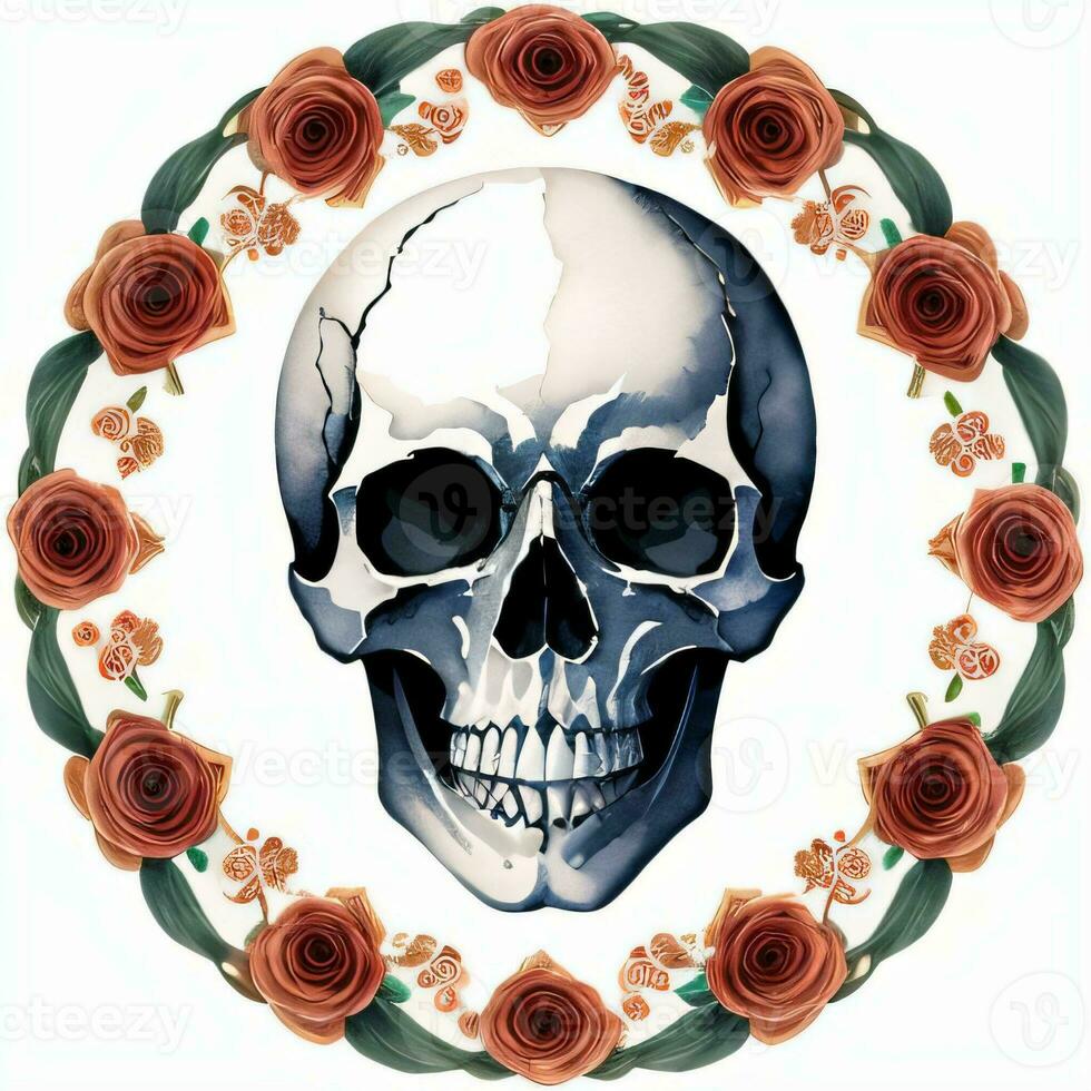 Watercolor Skull and Roses Clipart photo