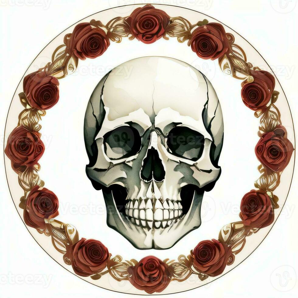 Watercolor Skull and Roses Clipart photo