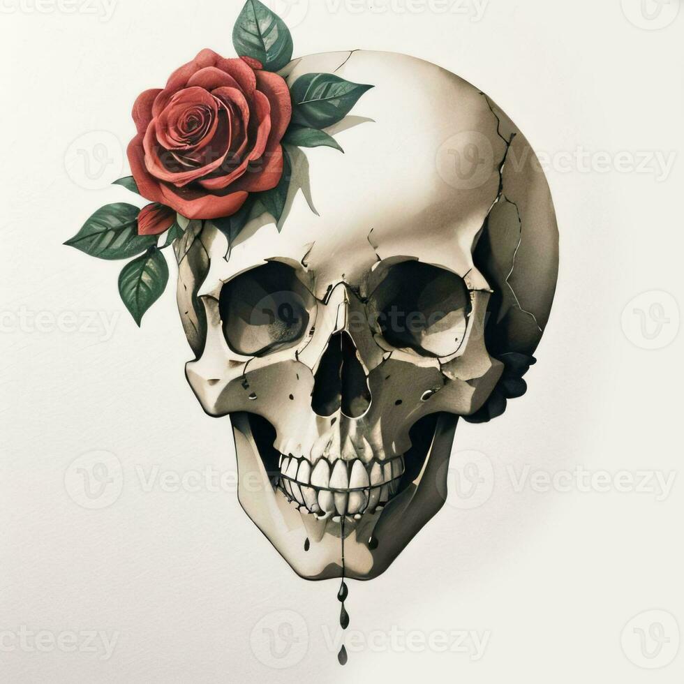 Watercolor Skull and Roses Clipart photo