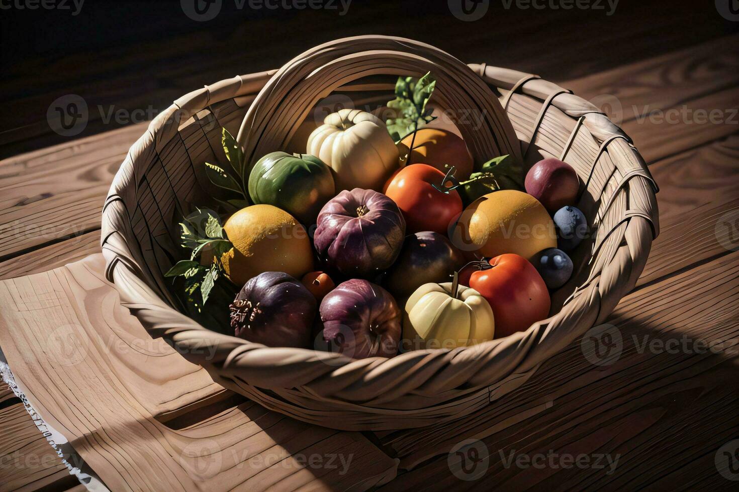 Studio Photo of the Basket With Autumn Harvest Vegetables