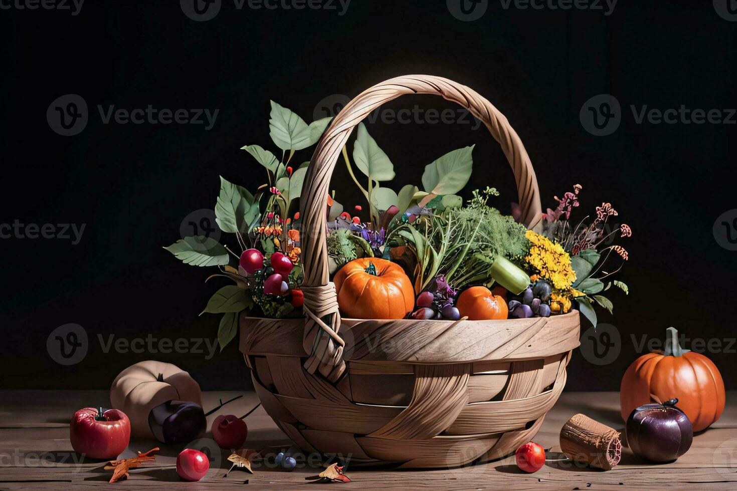 Studio Photo of the Basket With Autumn Harvest Vegetables