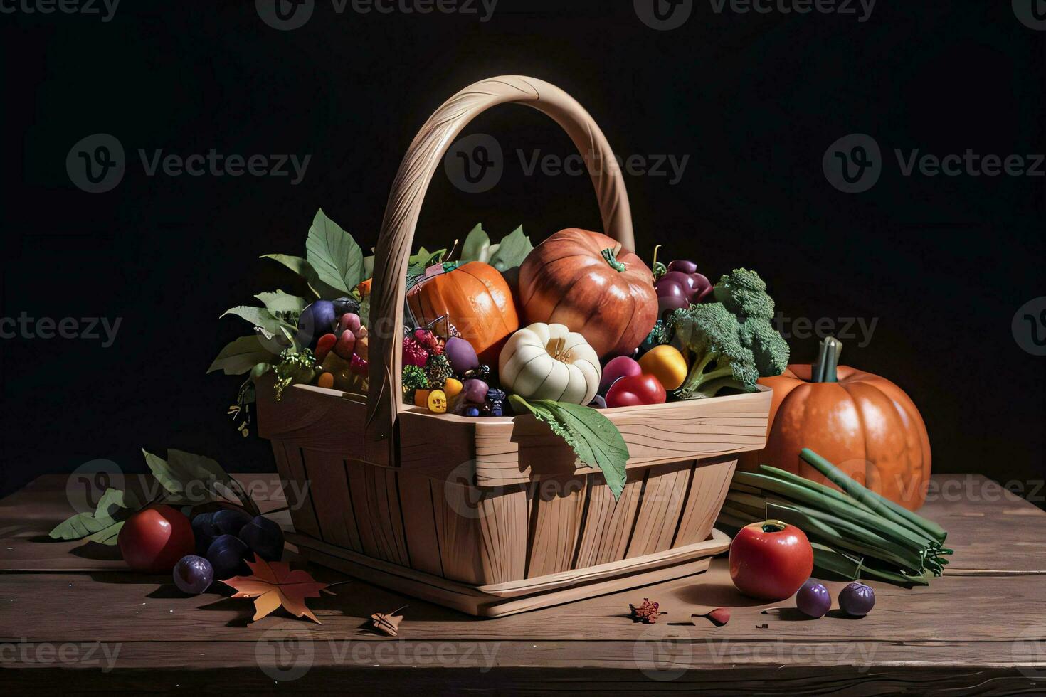 Studio Photo of the Basket With Autumn Harvest Vegetables